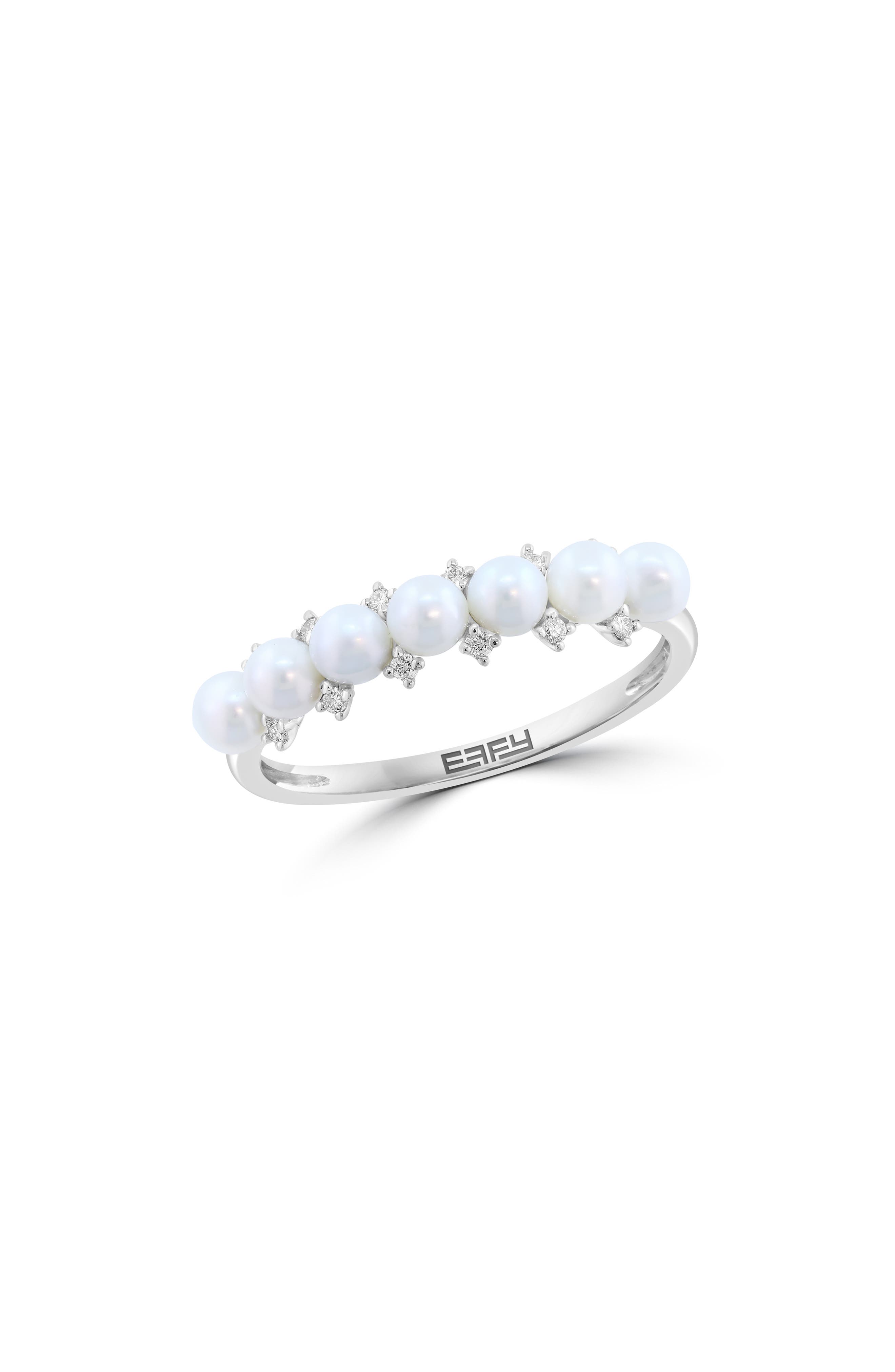 Sterling Silver Freshwater Pearl & Diamond Ring