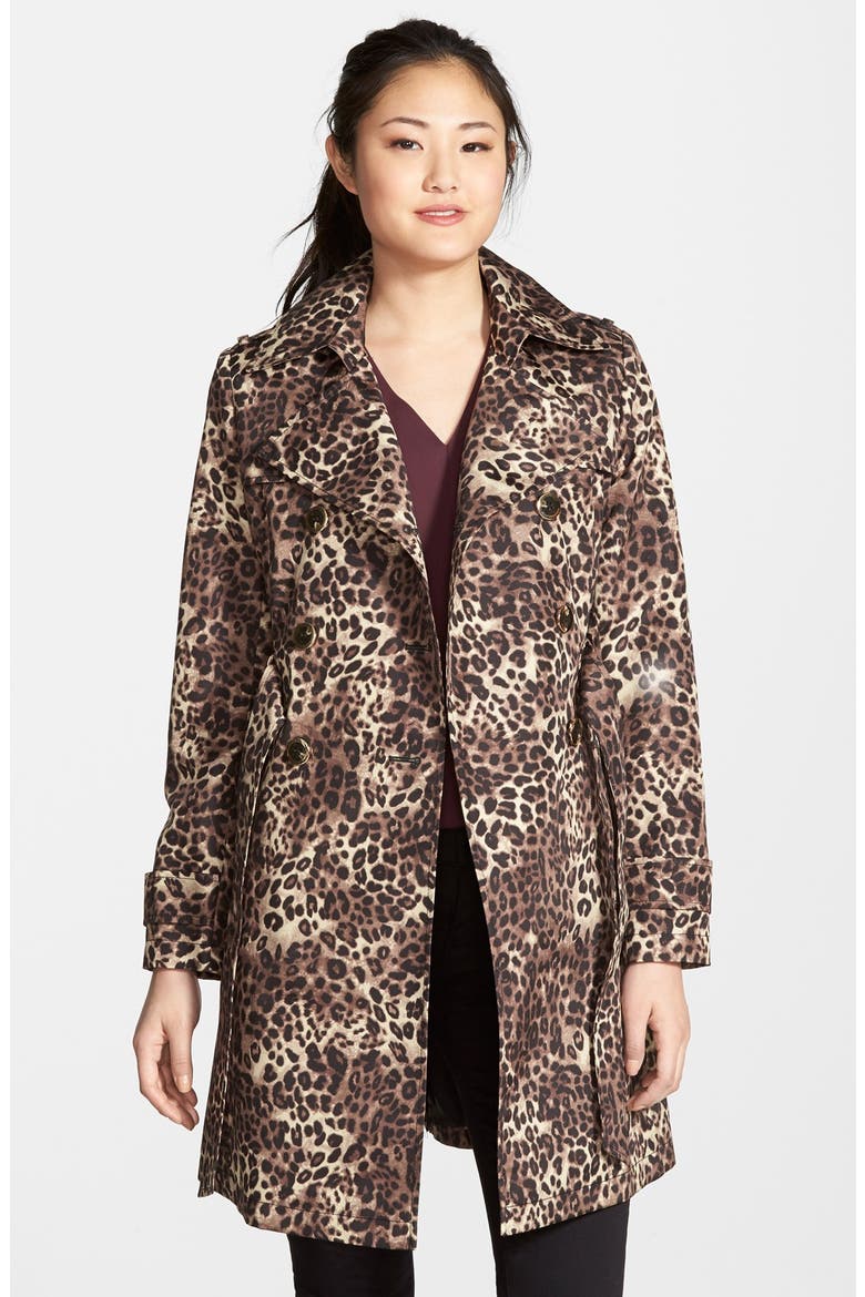 Animal Print Double Breasted Trench Coat, Alternate, color, LEOPARD