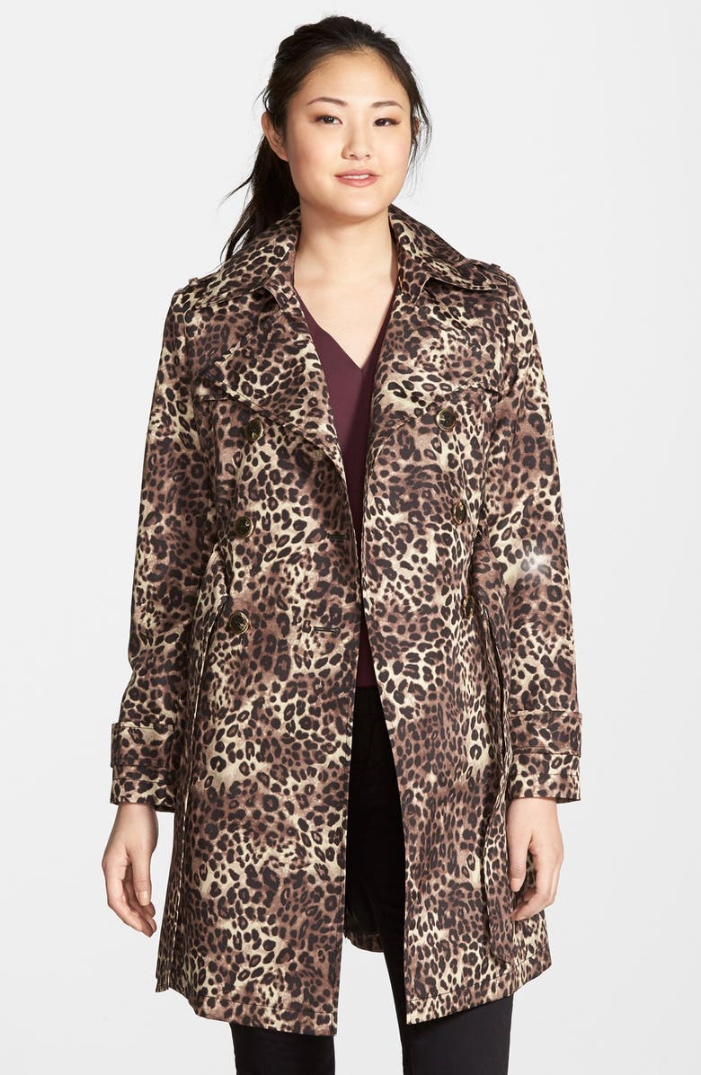 Via Spiga Animal Print Double Breasted Trench Coat, Alternate, color, 