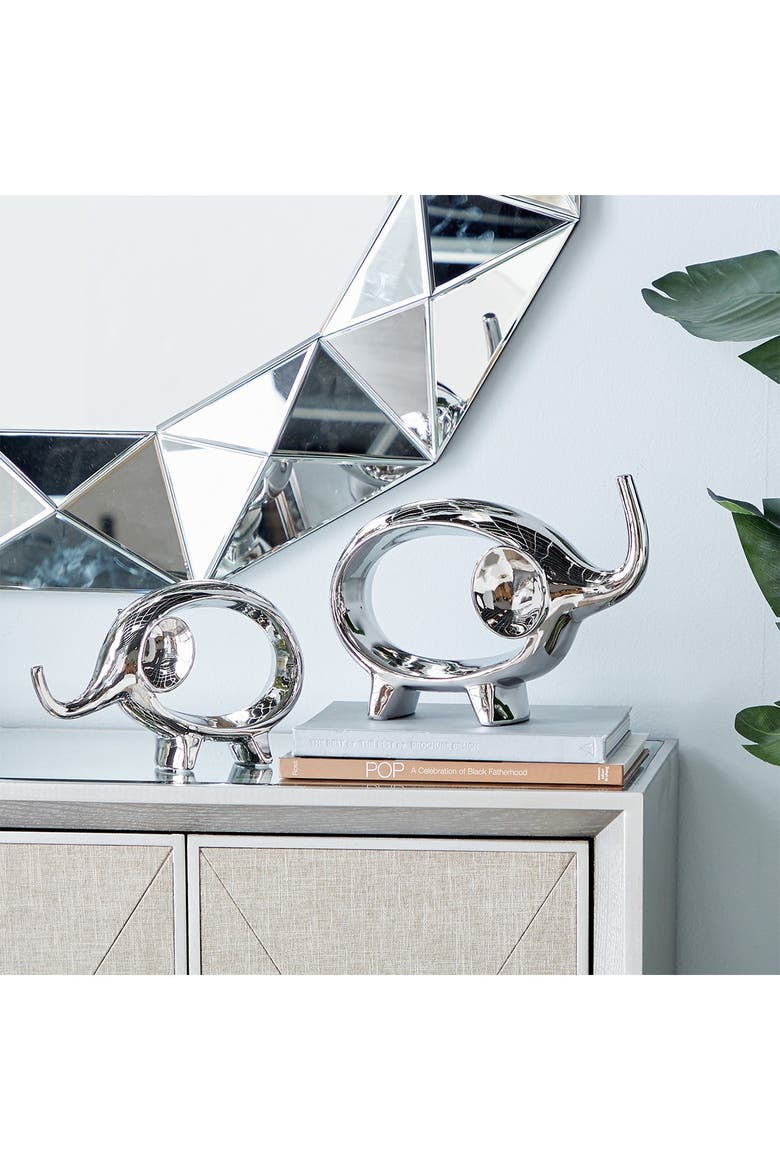 Silvertone Contemporary Elephant Sculpture - Set of 2, Alternate, color, SILVER