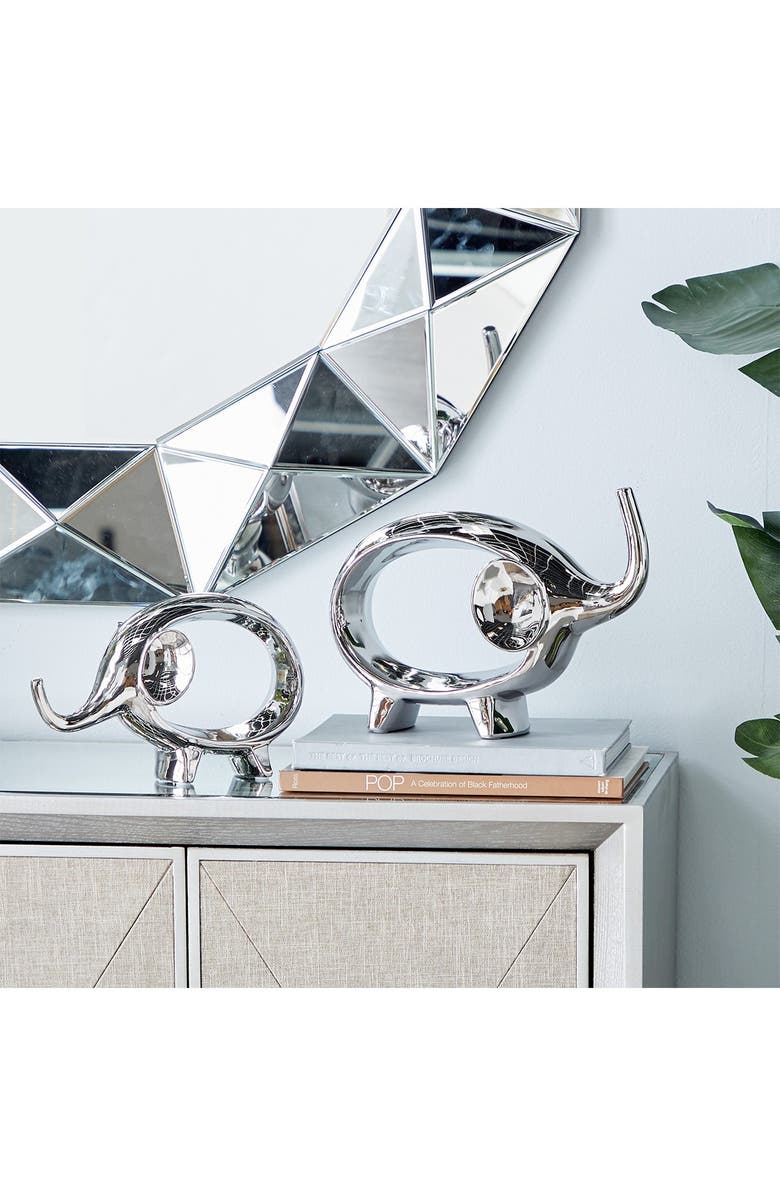 WILLOW ROW Silvertone Contemporary Elephant Sculpture - Set of 2, Alternate, color, Silver