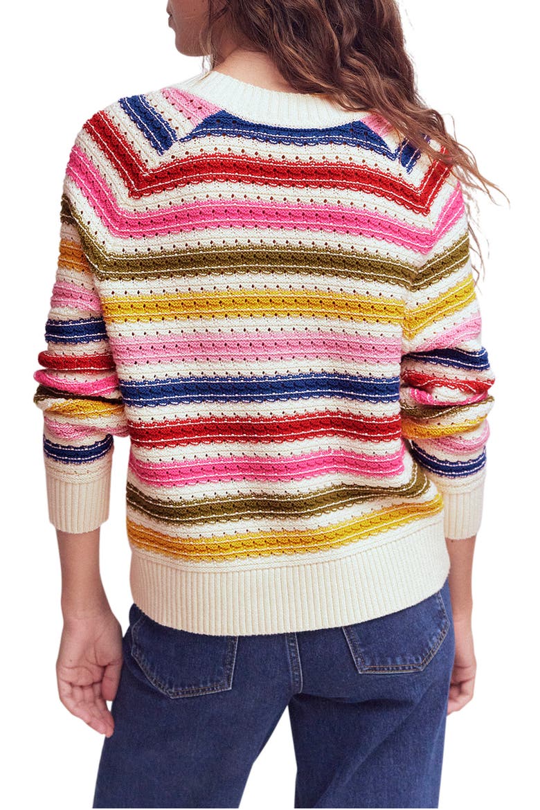 Maeve Stripe Pointelle Detail Cotton Sweater, Alternate, color, MULTI STRIPE