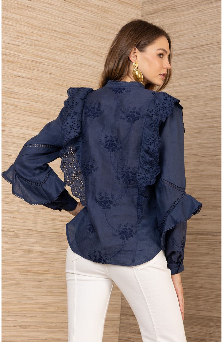 Hale Bob Eulalia Linen Top, Alternate, color, Navy