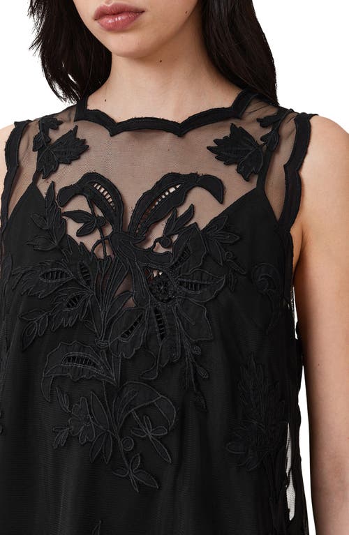 Allsaints Womens Black Rye Regular-fit Embroidered Sleeveless Woven Top In Black