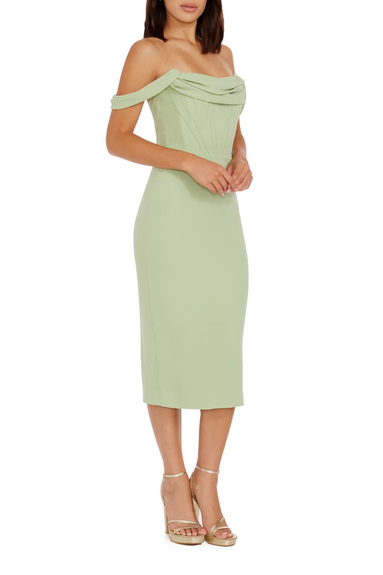Vickie Off the Shoulder Midi Corset Dress, Alternate, color, SAGE