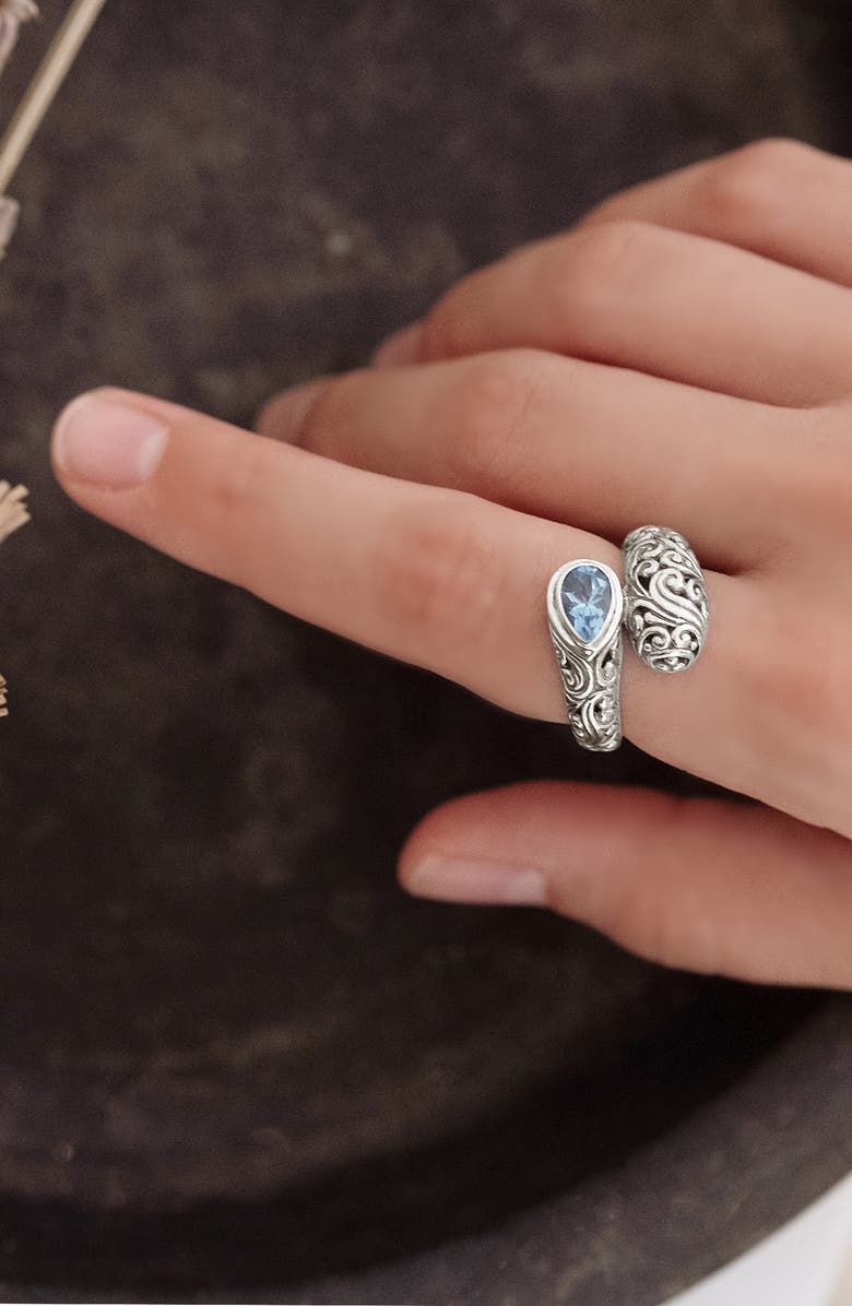 DEVATA Bali Filigree Sterling Silver ByPass Ring Embellished by 18K Gold Accents and Citrine, Alternate, color,