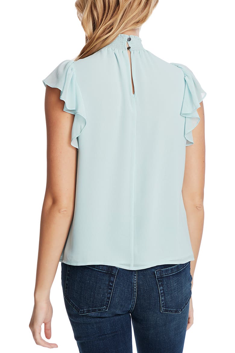Flutter Sleeve Smocked Neck Blouse, Alternate, color, DUSTY MINT