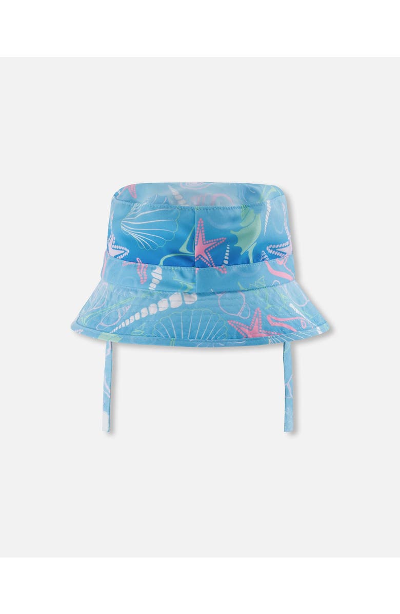 Deux par Deux Wide Brim Beach Shell Print Beach Hat, Alternate, color, Blue Seashell Print