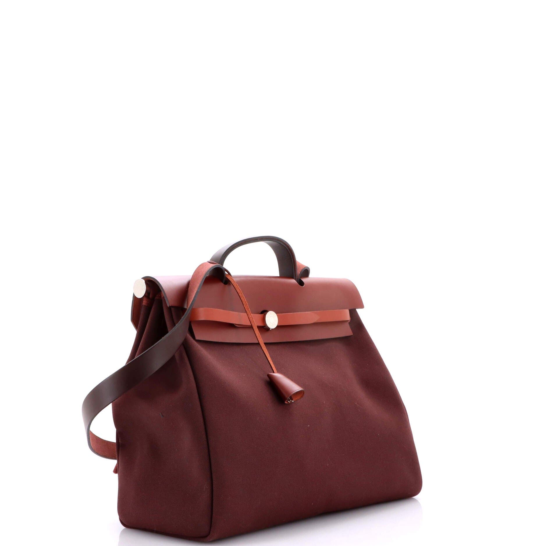 Pre-Owned Hermes Herbag Zip Leather and Toile 39, Alternate, color, Bordeaux