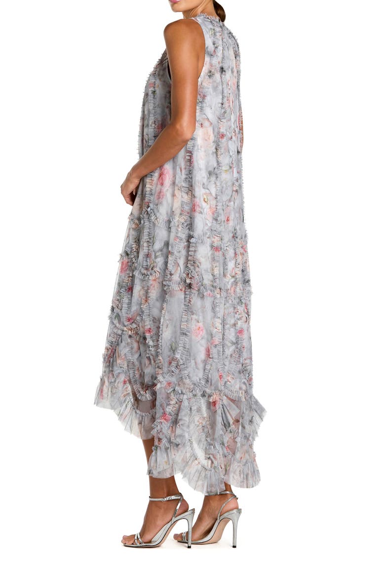Floral Ruffle High Neck Midi Dress, Alternate, color, Pearl Grey