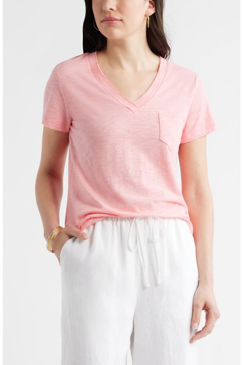 Cotton & Modal V-Neck T-Shirt, Main, color, PINK DIANTHUS