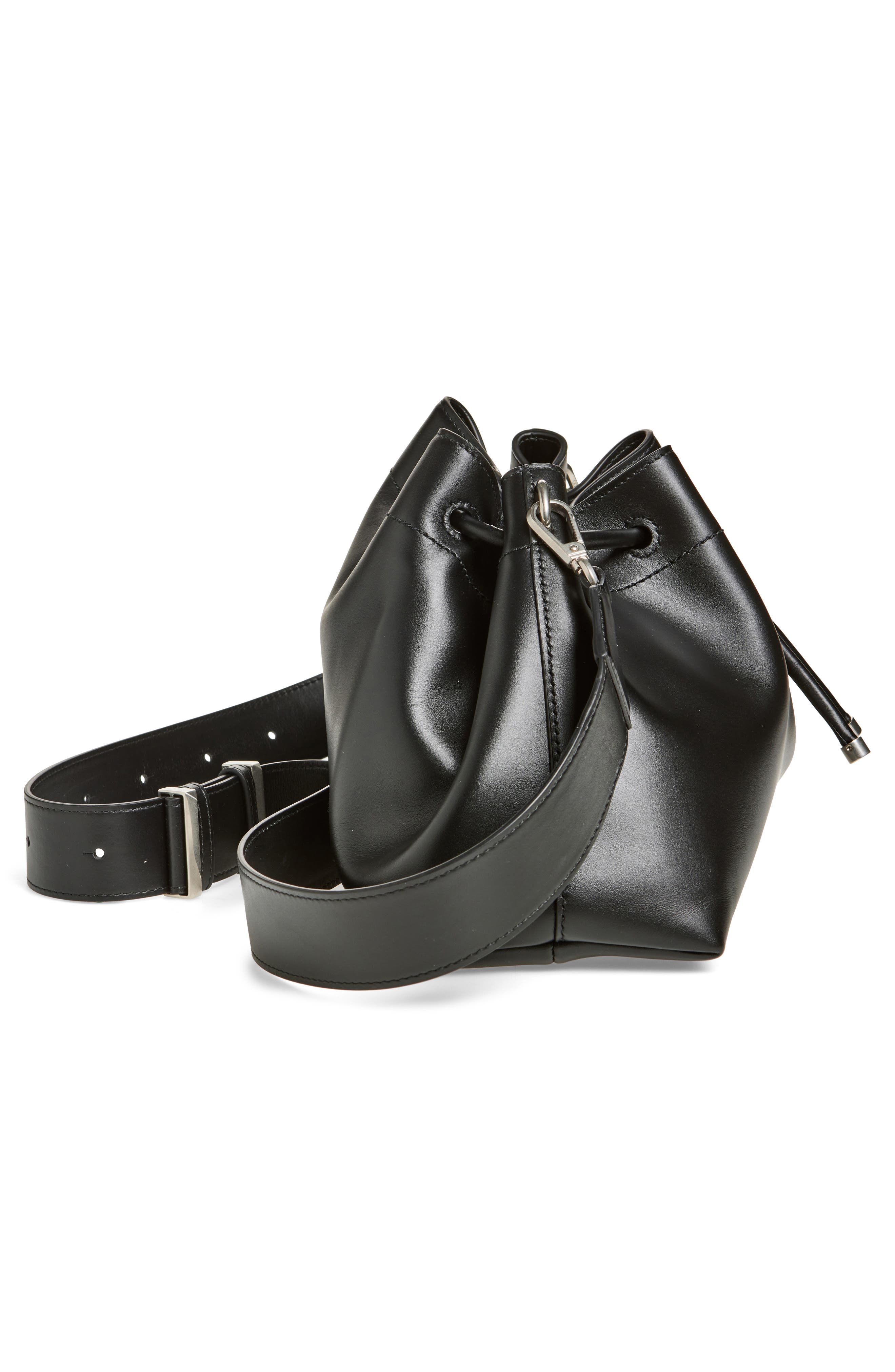 Jimmy Choo Cinch M Leather Bucket Bag, Alternate, color, Black/ Antique Silver