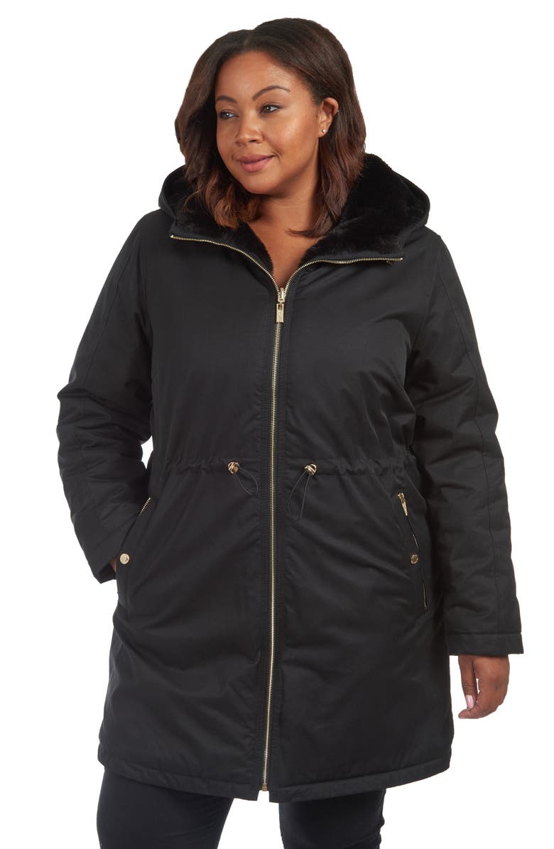 RACHEL Rachel Roy Reversible Rain Parka with Faux Fur, Alternate, color,