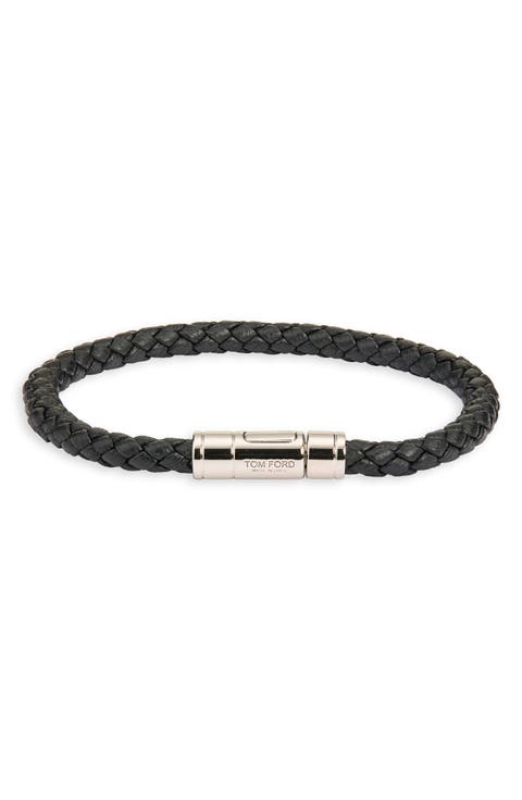 Men's Tubular Clasp Braided Leather Bracelet