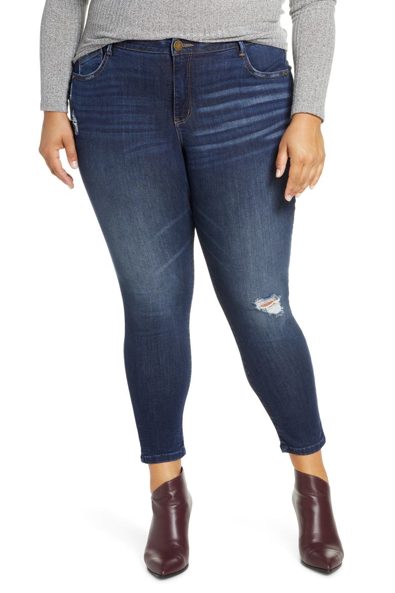 Ab-Solution Ripped High Waist Ankle Skinny Jeans (Nordstrom Exclusive), Main, color, BLUE