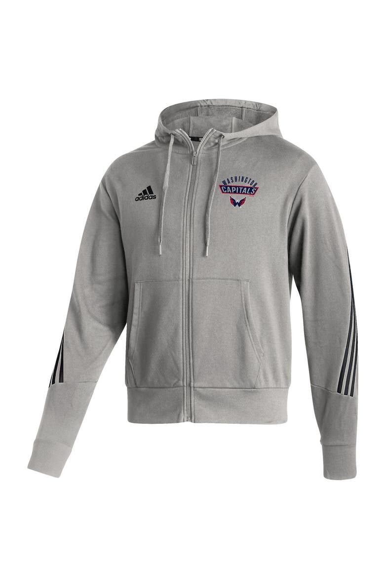 Men's adidas Heathered Gray Washington Capitals Fashion Full-Zip Hoodie, Alternate, color, Heather Gray