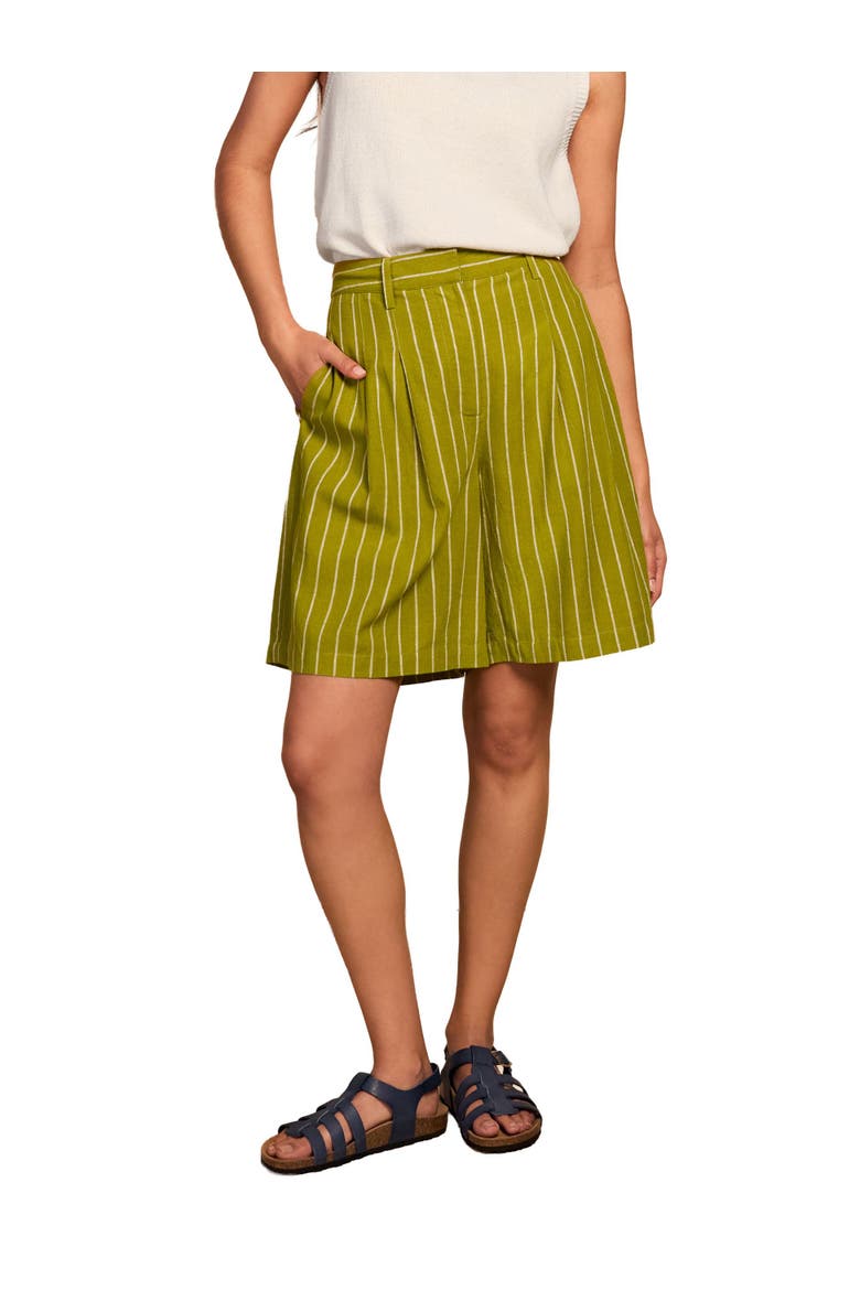 Pleat Front City Shorts, Main, color, Willow Stripe