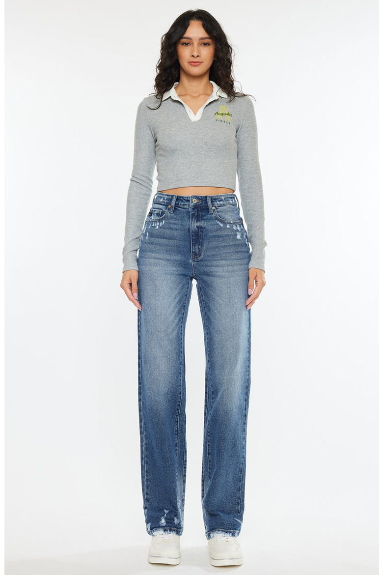 Viviana High Rise 90's Straight Leg Jeans, Main, color, Medium Stone Wash