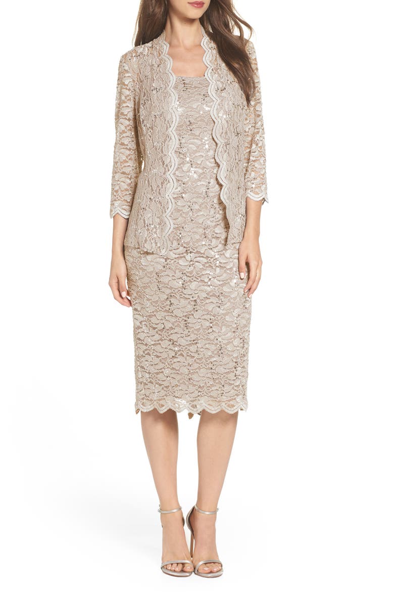 Lace Cocktail Dress with Jacket, Alternate, color, CHAMPAGNE