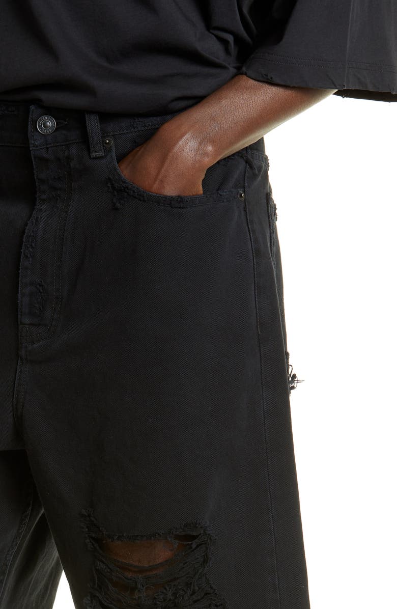 Balenciaga Baggy Destroyed Cutoff Denim Shorts, Alternate, color,