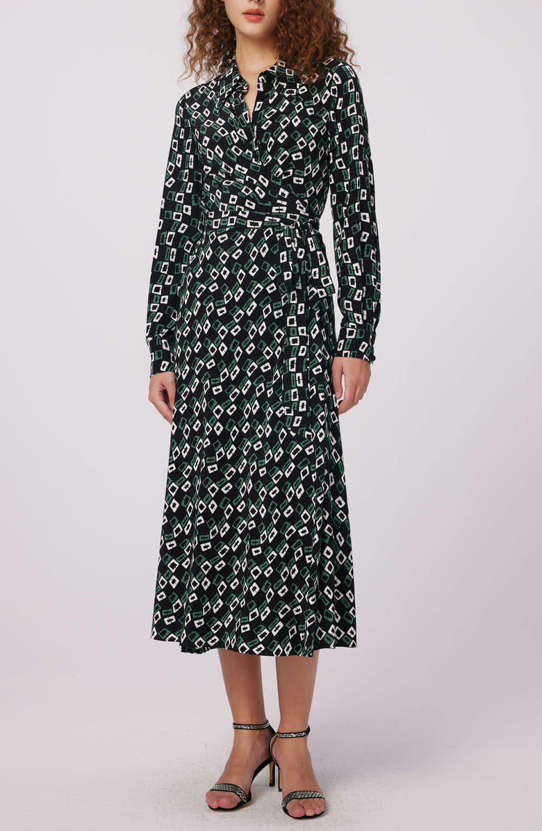 DVF Geo Print Long Sleeve Midi Wrap Dress, Main, color, 