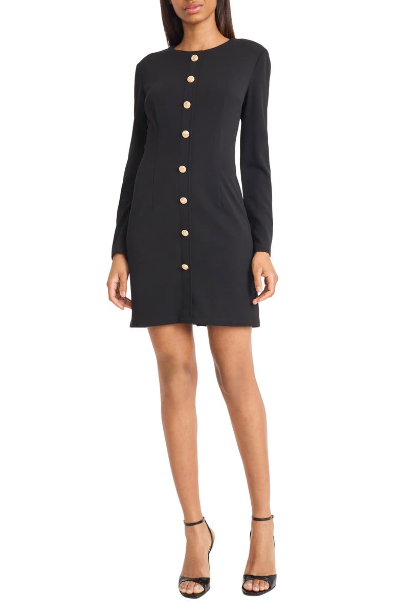 DONNA MORGAN FOR MAGGY Long Sleeve Button Front Minidress, Main, color,