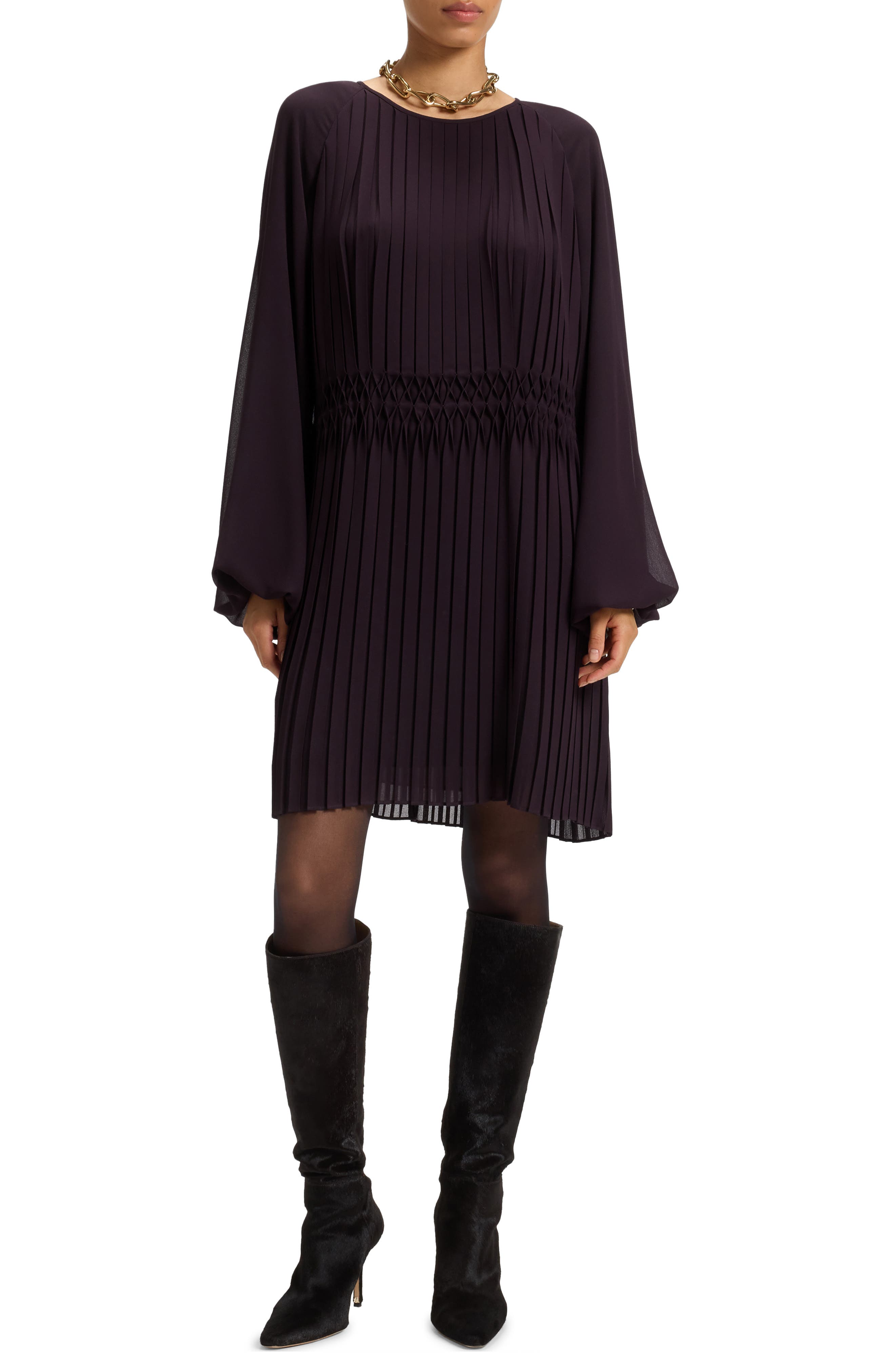 Daliette Pleated Long Sleeve Dress