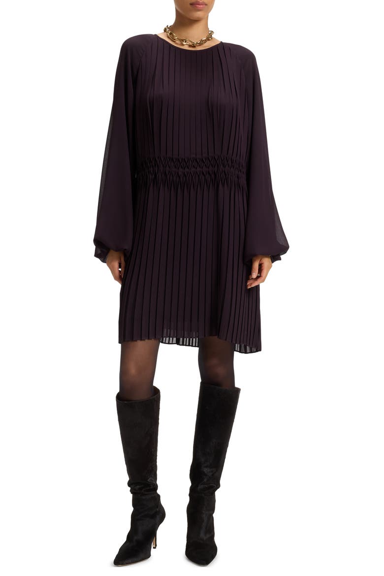 Daliette Pleated Long Sleeve Dress, Main, color, DARK CARMINE