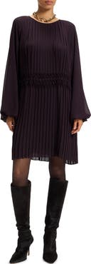 BOSS Daliette Pleated Long Sleeve Dress