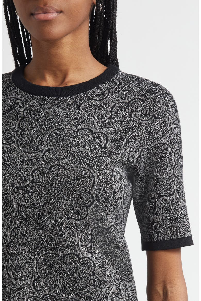 Rosaline Jacquard Short Sleeve Knit Top, Alternate, color, PLATINUM JACQUARD