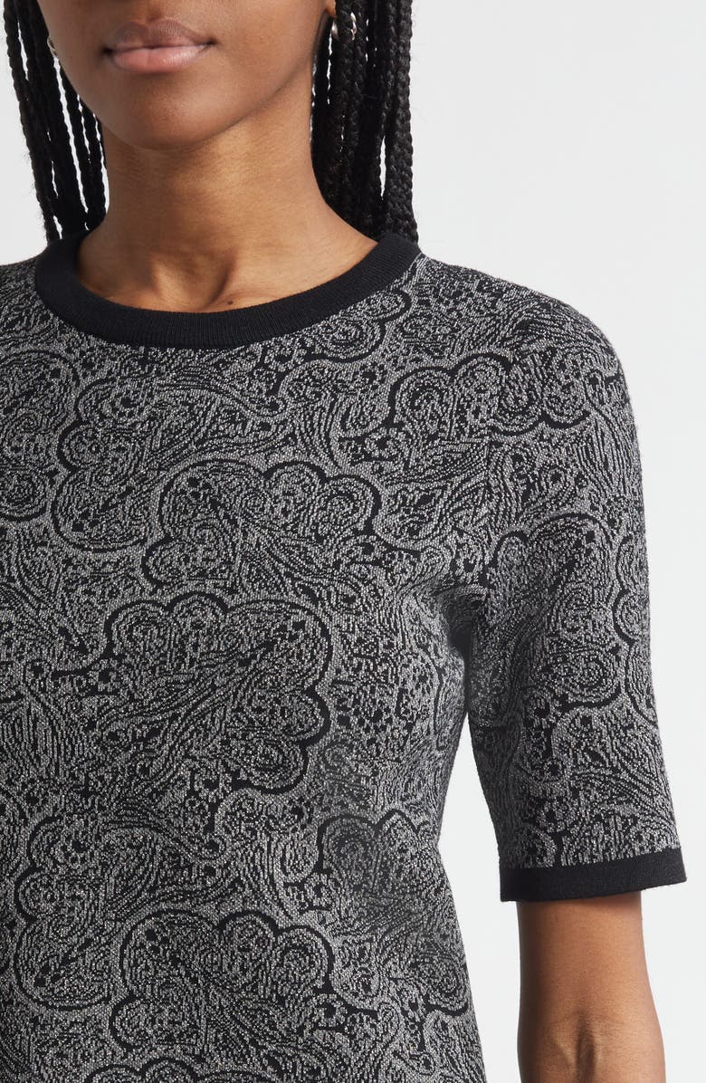 Ramy Brook Rosaline Jacquard Short Sleeve Knit Top, Alternate, color, Platinum Jacquard