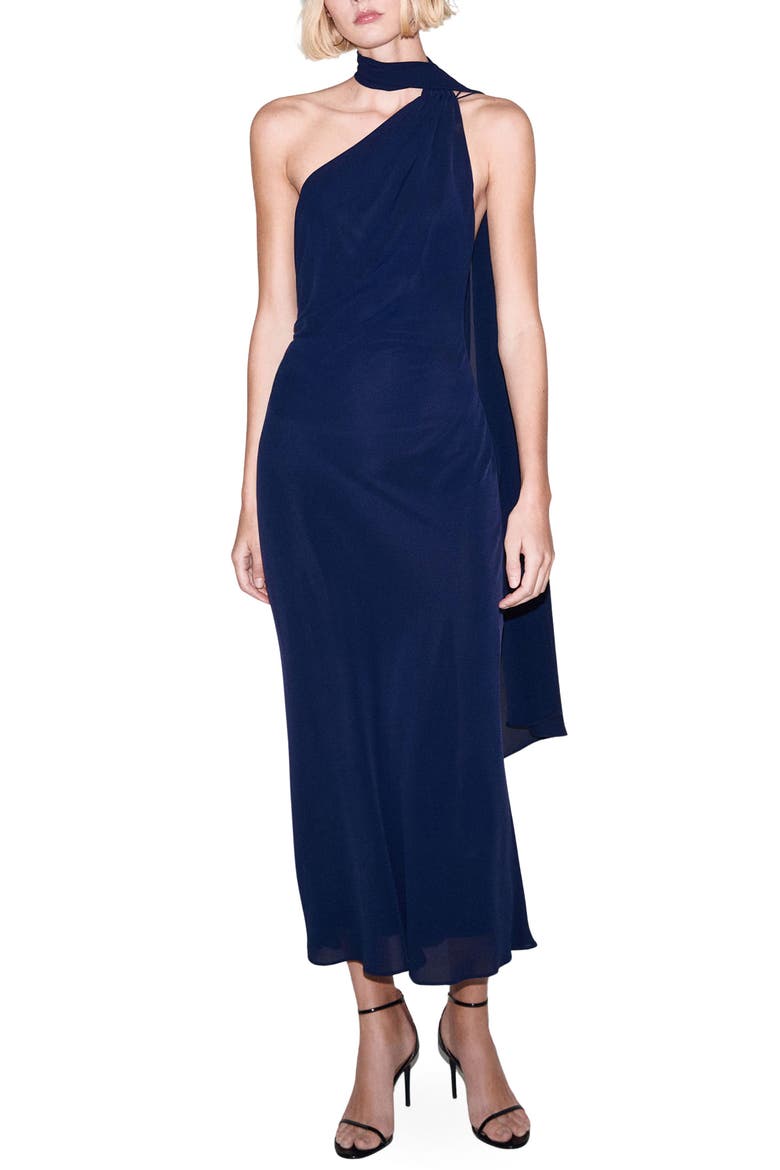 One Shoulder Scarf Dress, Main, color, NIGHT BLUE