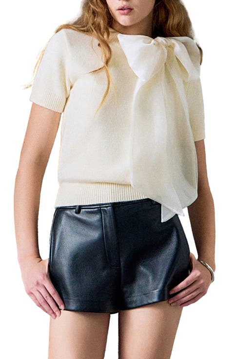 Bow Accent Short Sleeve Sweater