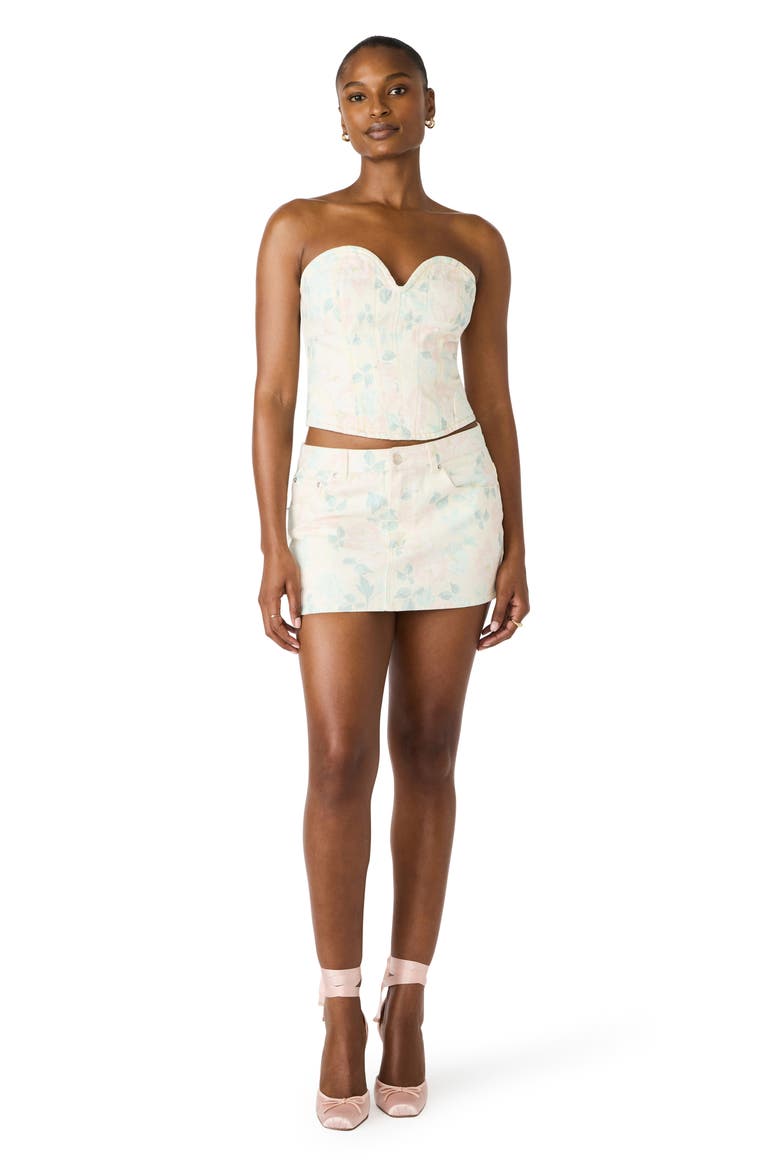 Roselia Floral Stretch Cotton Twill Bustier Top, Alternate, color, PEACH BEIGE