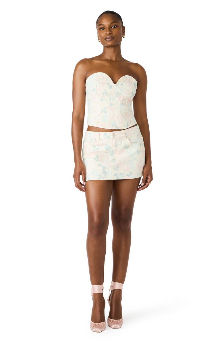 Steve Madden Roselia Floral Stretch Cotton Twill Bustier Top, Alternate, color, Peach Beige