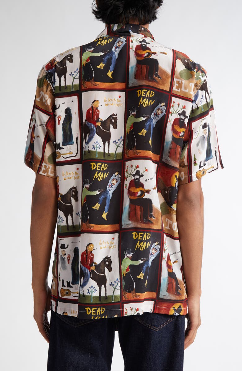 ENDLESS JOY Dead Man Print Silk Crepe Button-Up Shirt, Alternate, color, 