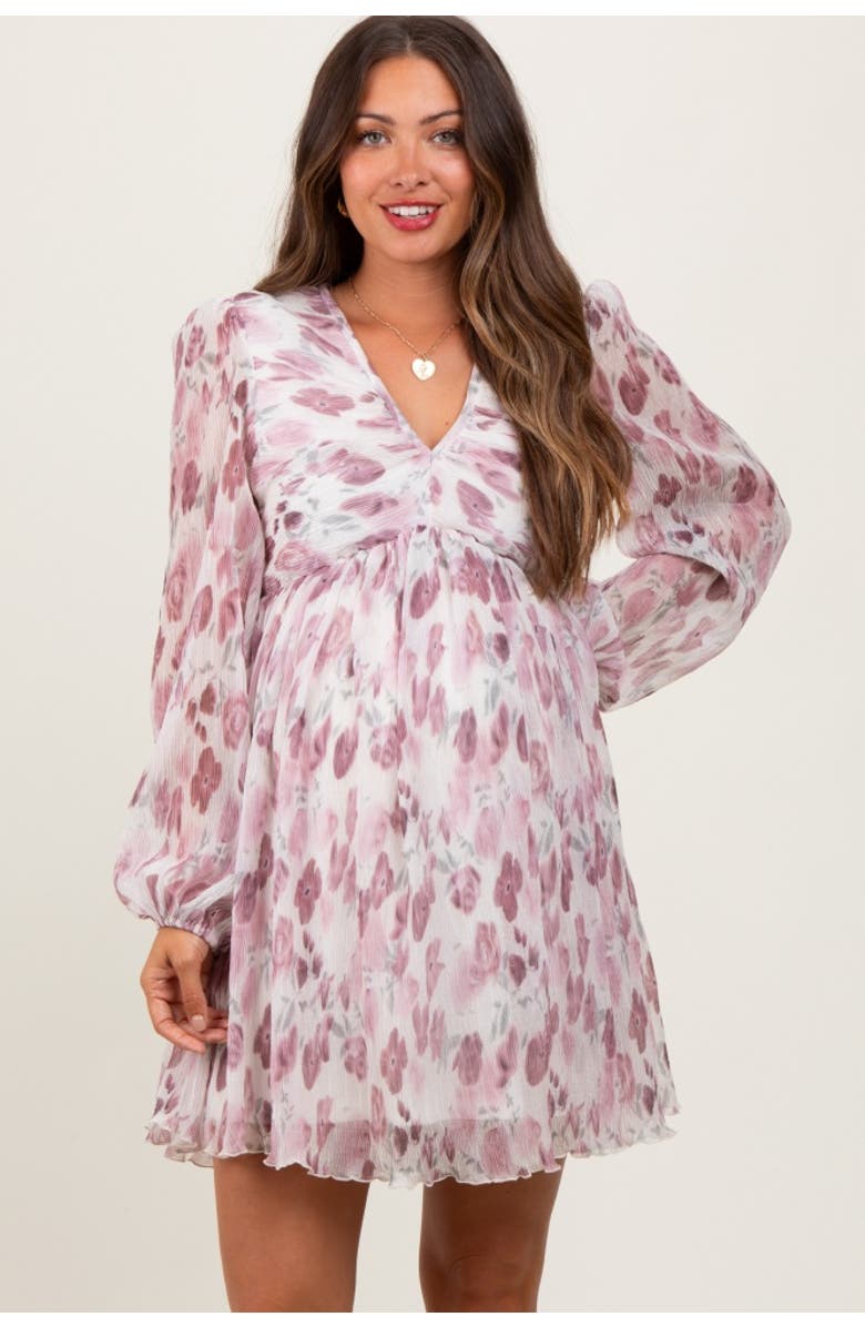 PinkBlush Floral Chiffon Plisse Mini Dress, Main, color, Cream