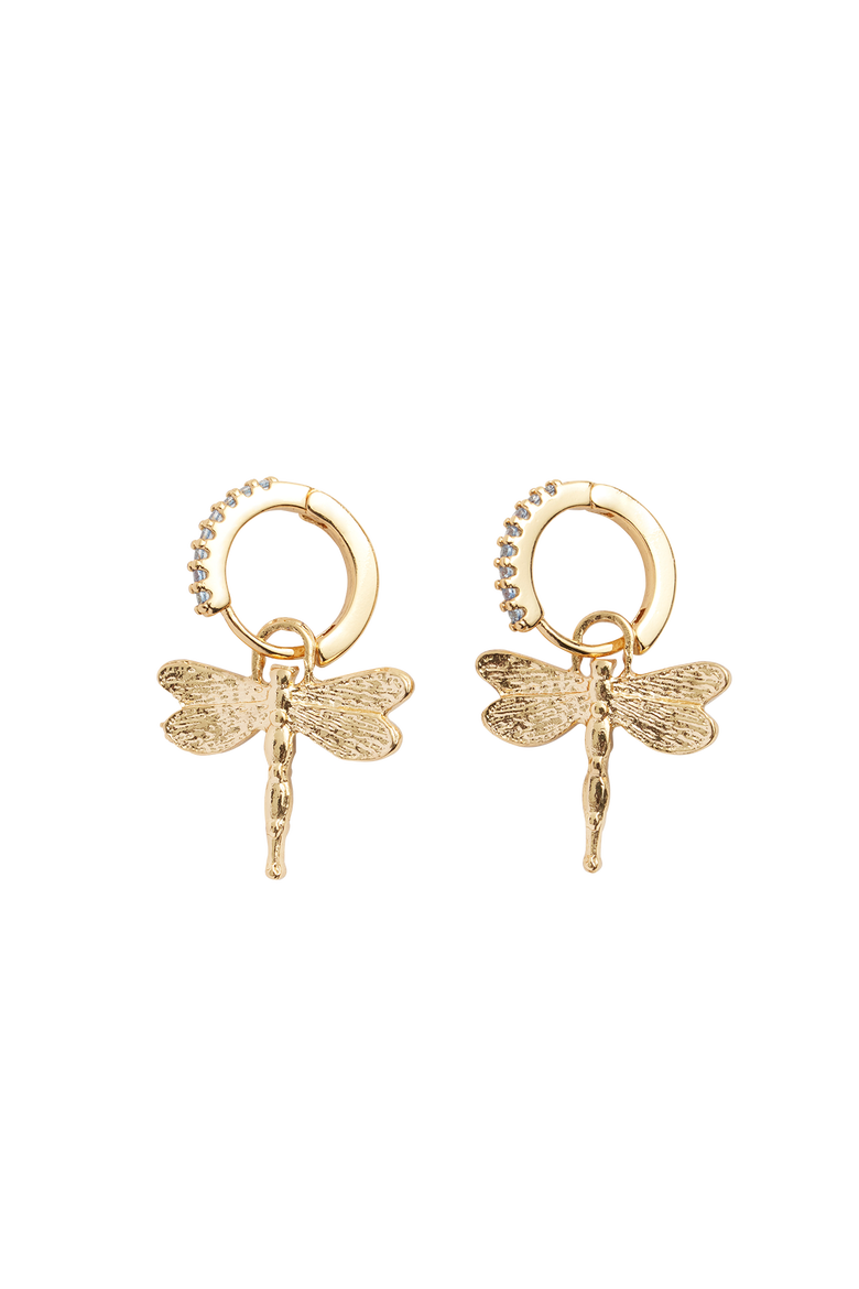 Dragonfly Crystal Earrings, Alternate, color, Blue & Gold
