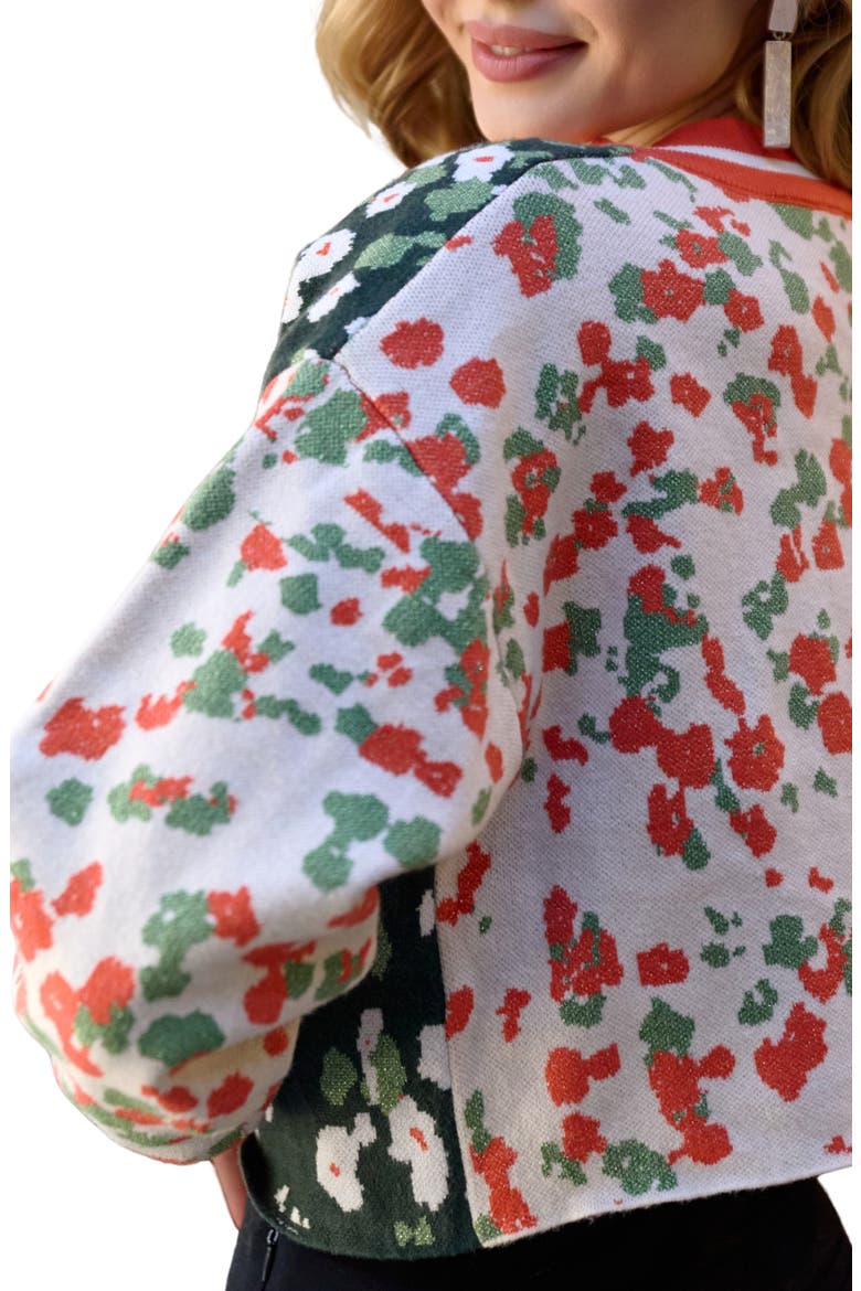 Two-Tone Floral Cardigan, Alternate, color, RED
