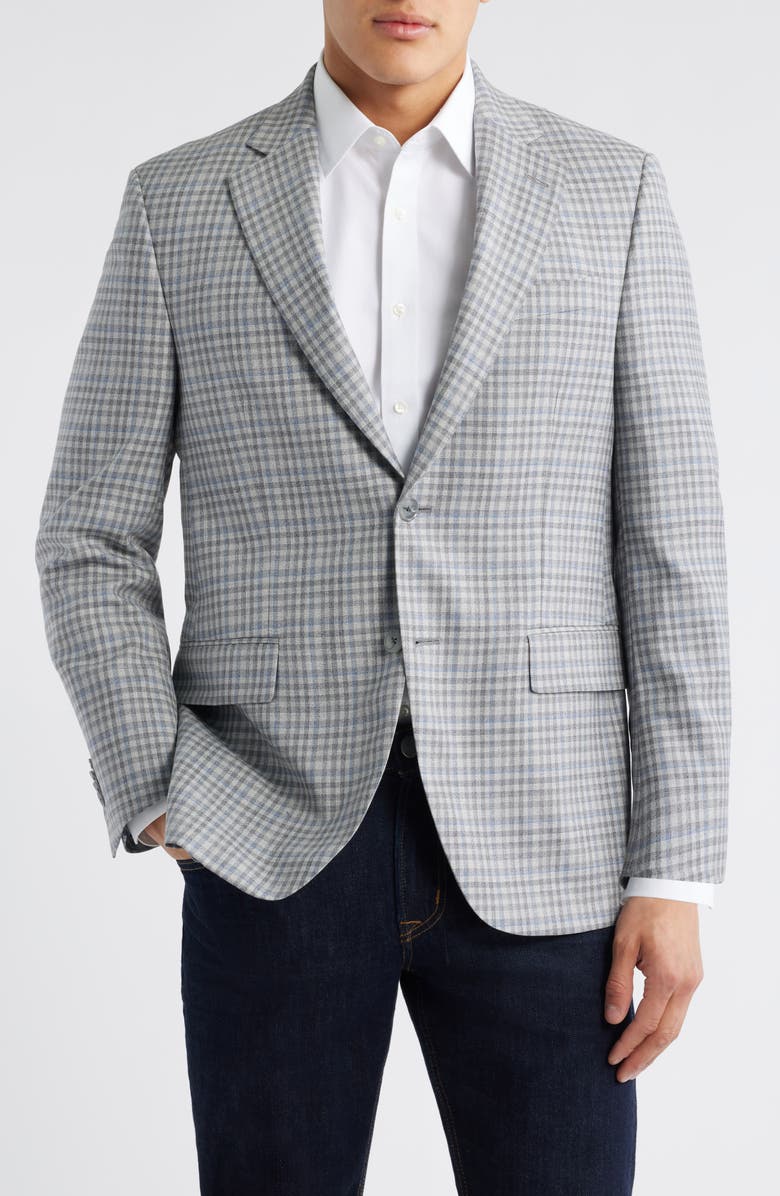 Peter Millar Flynn Classic Fit Check Wool Spoprt Coat, Main, color, Light Grey