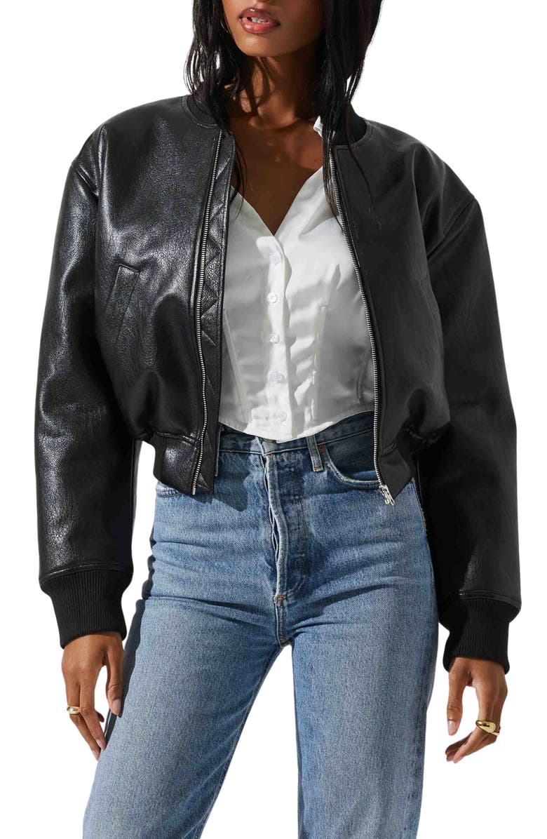 ASTR the Label Avianna Faux Leather Crop Bomber Jacket, Main, color,