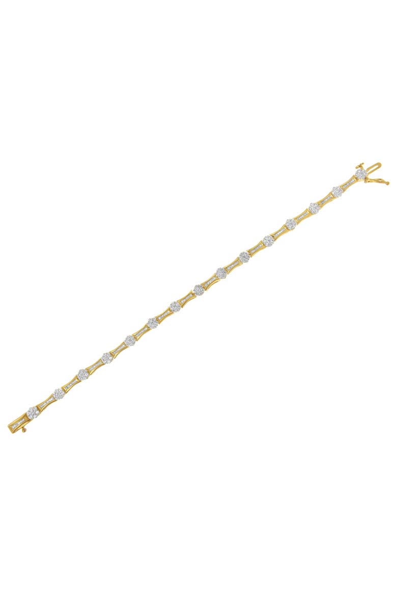 10K Gold 2.00 cttw Round and Baguette-Cut Diamond Link Bracelet, Alternate, color, Yellow