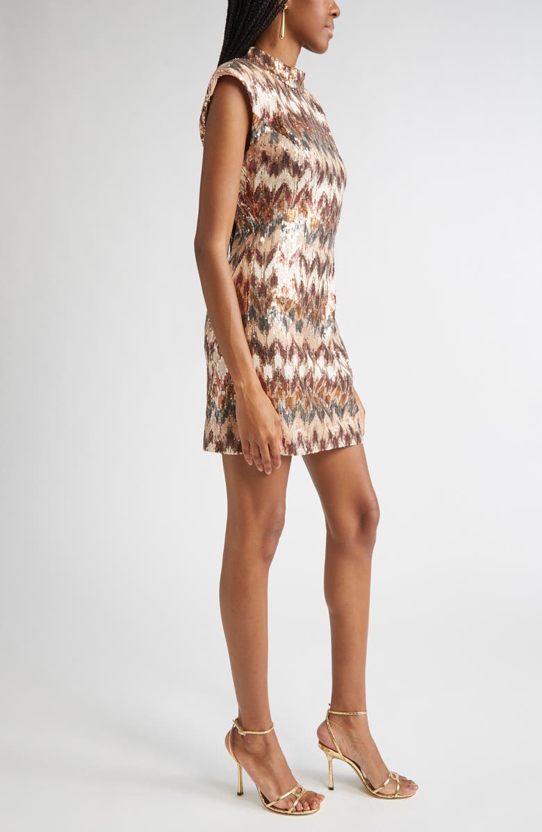 Ramy Brook Caden Sequin Ikat Cocktail Minidress, Alternate, color, Light Champagne Combo