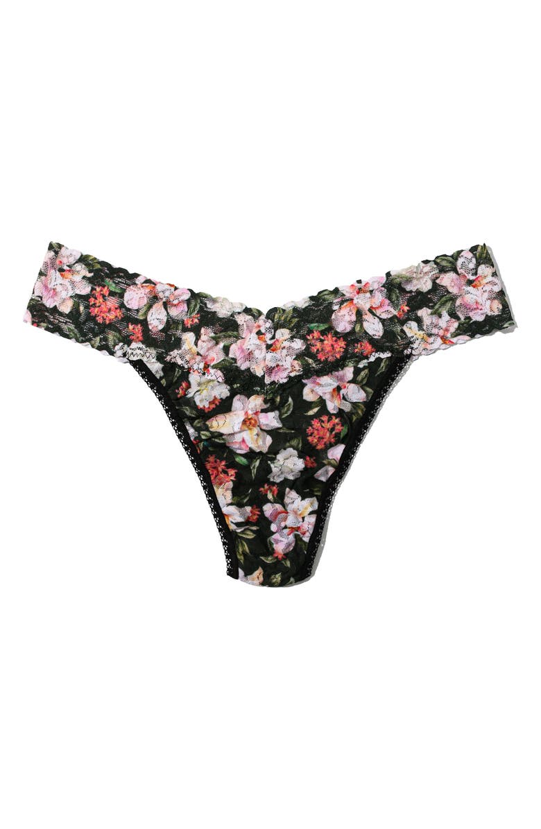 Hanky Panky Print Original Rise Lace Thong, Main, color, Dark Room Blooms
