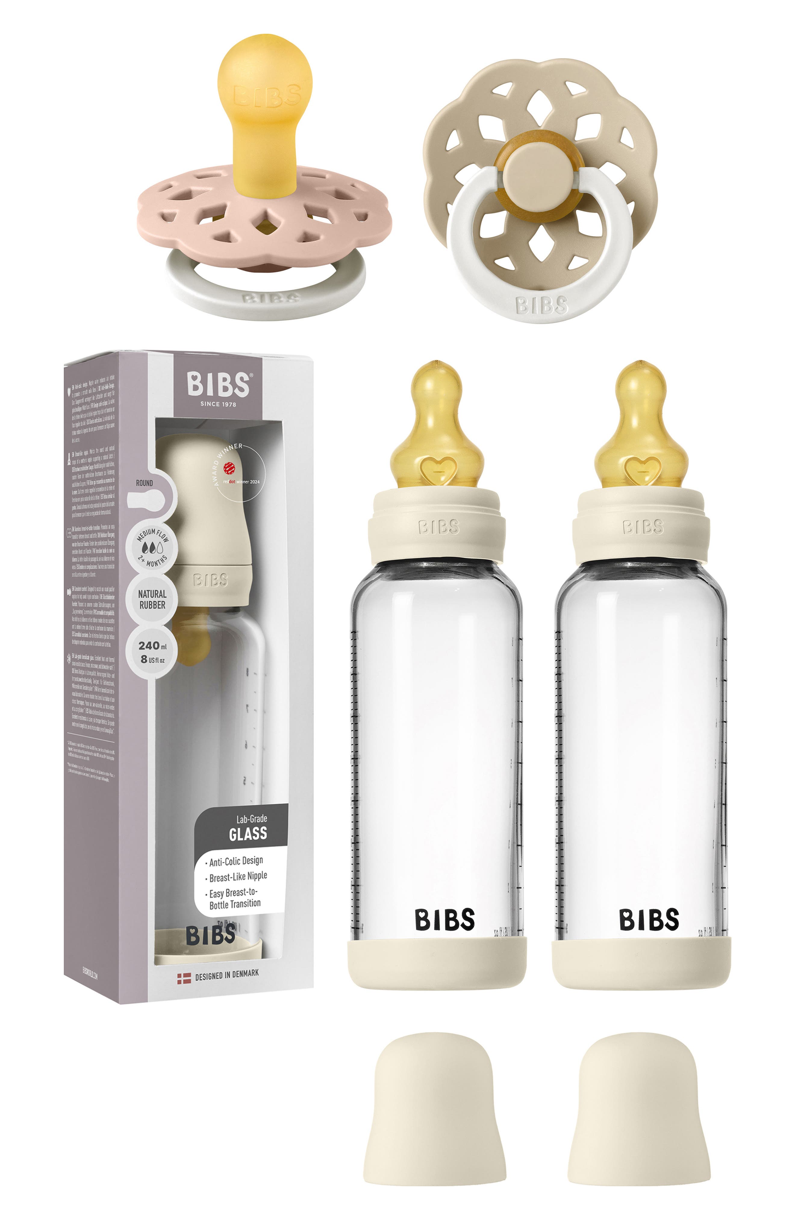 BIBS Bottle & Pacifier Set in Vanilla/Blush 