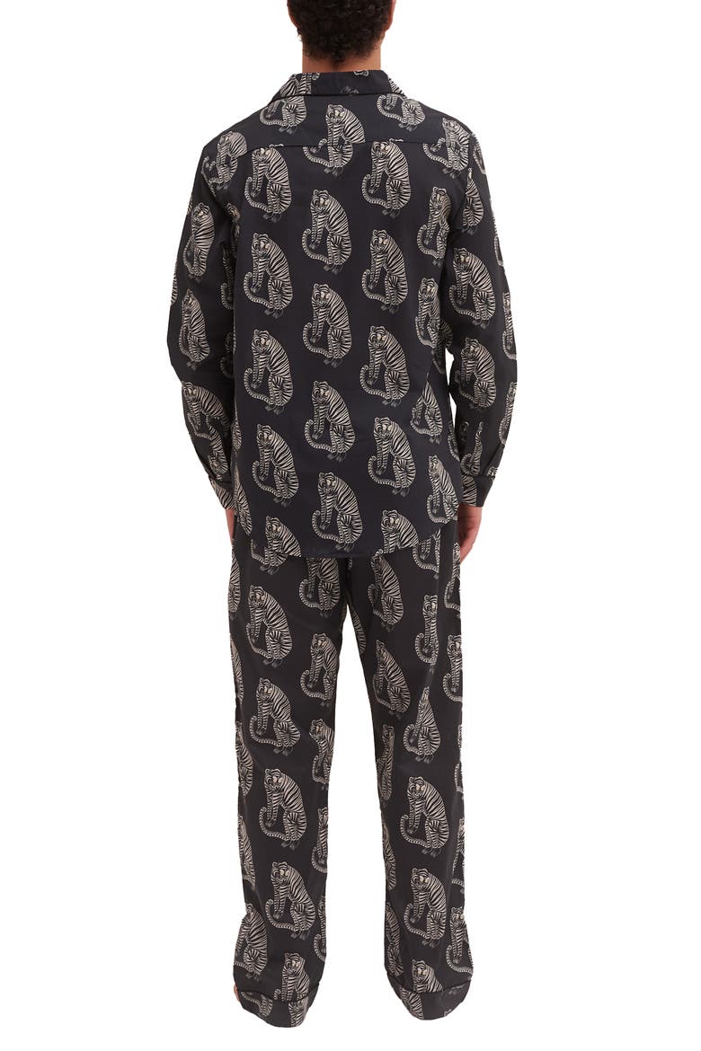 Tiger Print Long Sleeve Cotton Pajamas, Alternate, color, BLACK/ CREAM