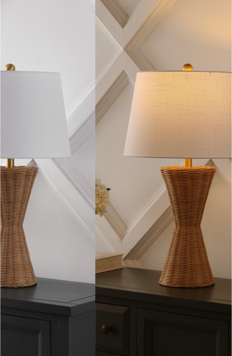 JONATHAN Y Laura 27" Coastal Designer Iron/Rattan Wicker LED Table Lamp, Natural, Alternate, color, Natural