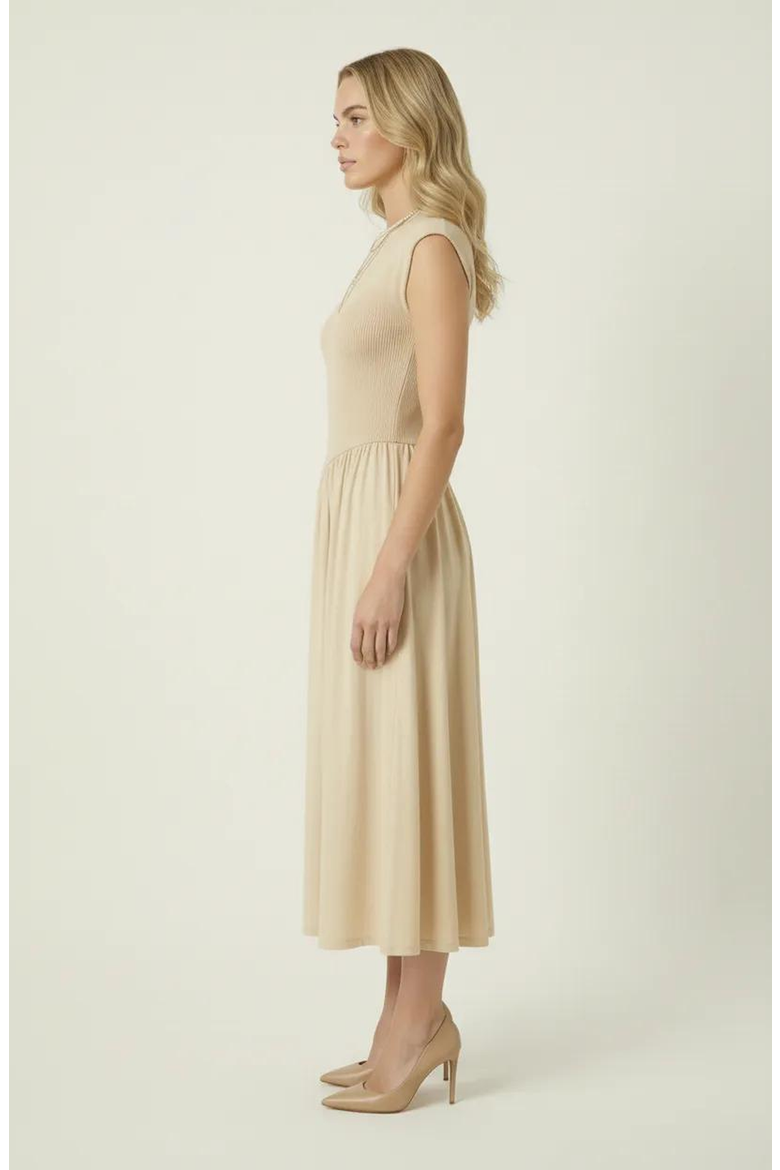 Cap Sleeve Knit Flowy Midi Dress, Alternate, color, Beige