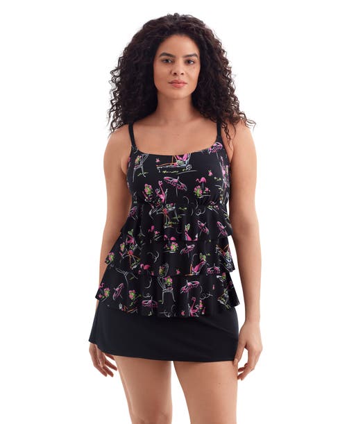 Longitude Faux Ruffle Skirtini Long Torso Swimsuit In Black