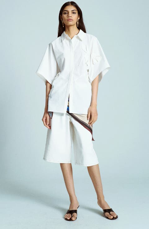 Floral Appliqué Cotton Resort Shirt